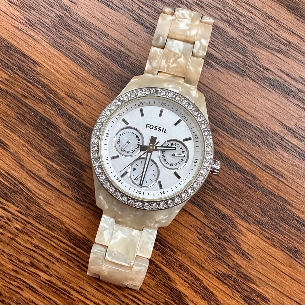 Fossil Tortoise Shell Watch- Ivory Cream White